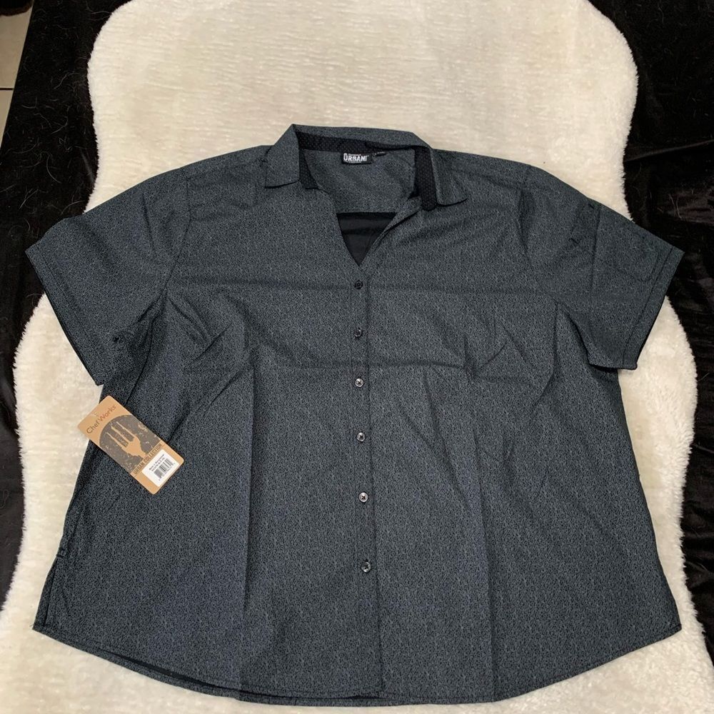 New Chef Works Black Short Sleeve Geometric‎ Work Button Down Shirt Size 3XL Top